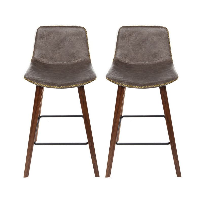 Jaen Premium PU Leather Wooden Barstools Chairs x 2