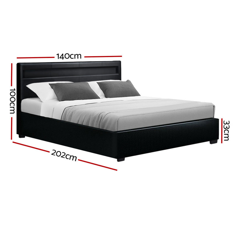 Trier Premium PVC Leather LED Gas Lift Bed Frame - Double Size