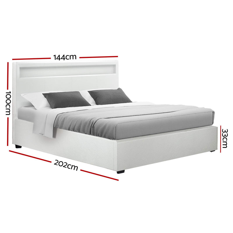 Herne Premium PVC Leather LED Gas Lift Bed Frame - Double Size