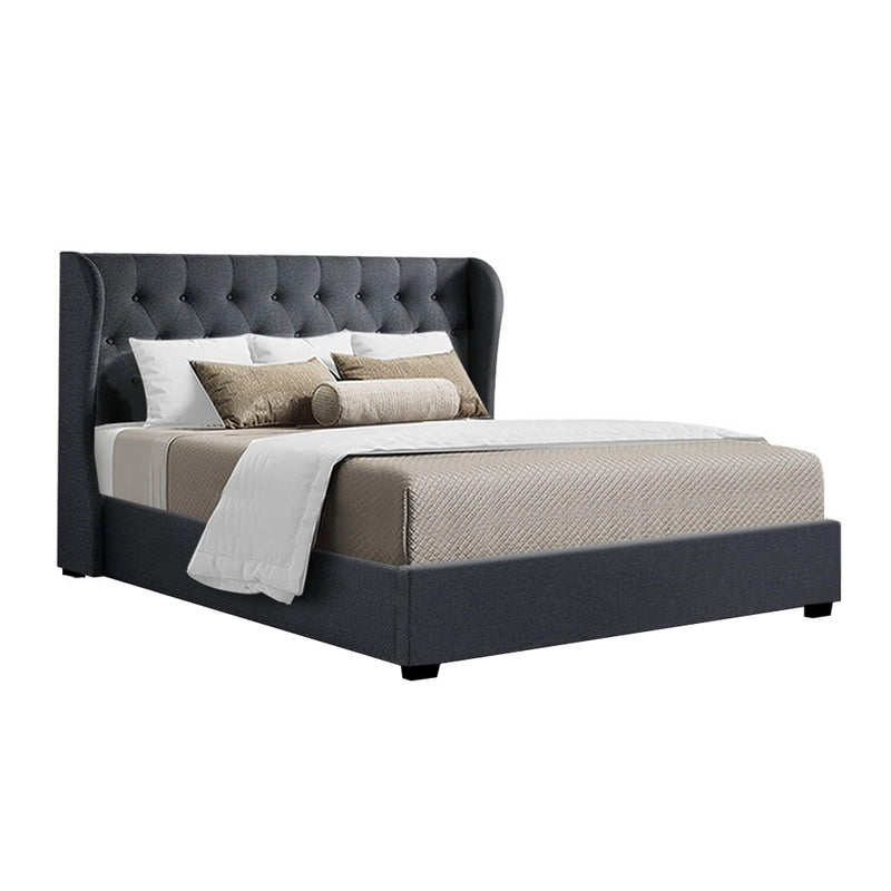 Rouen Premium Fabric Gas Lift Charcoal Bed Frame - King Size 