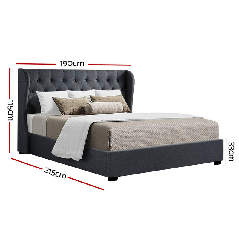 Rouen Premium Fabric Gas Lift Charcoal Bed Frame - King Size 