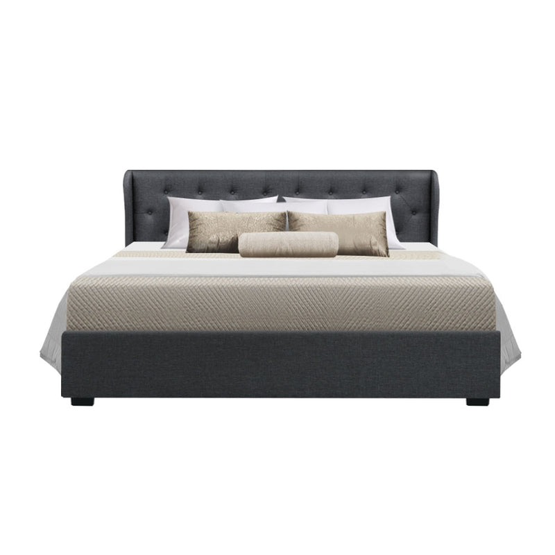 Rouen Premium Fabric Gas Lift Charcoal Bed Frame - King Size 