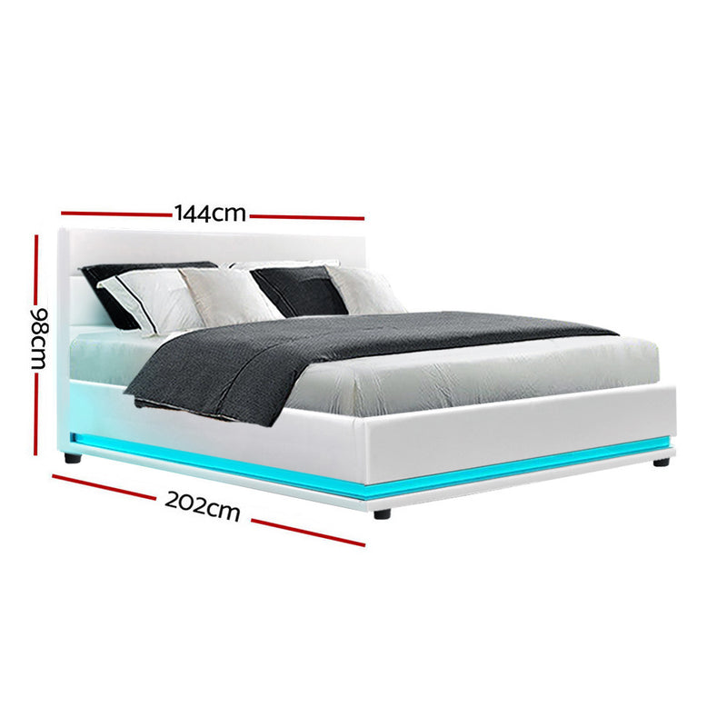 Essen Premium PVC Leather LED Gas Lift Bed Frame - Double Size