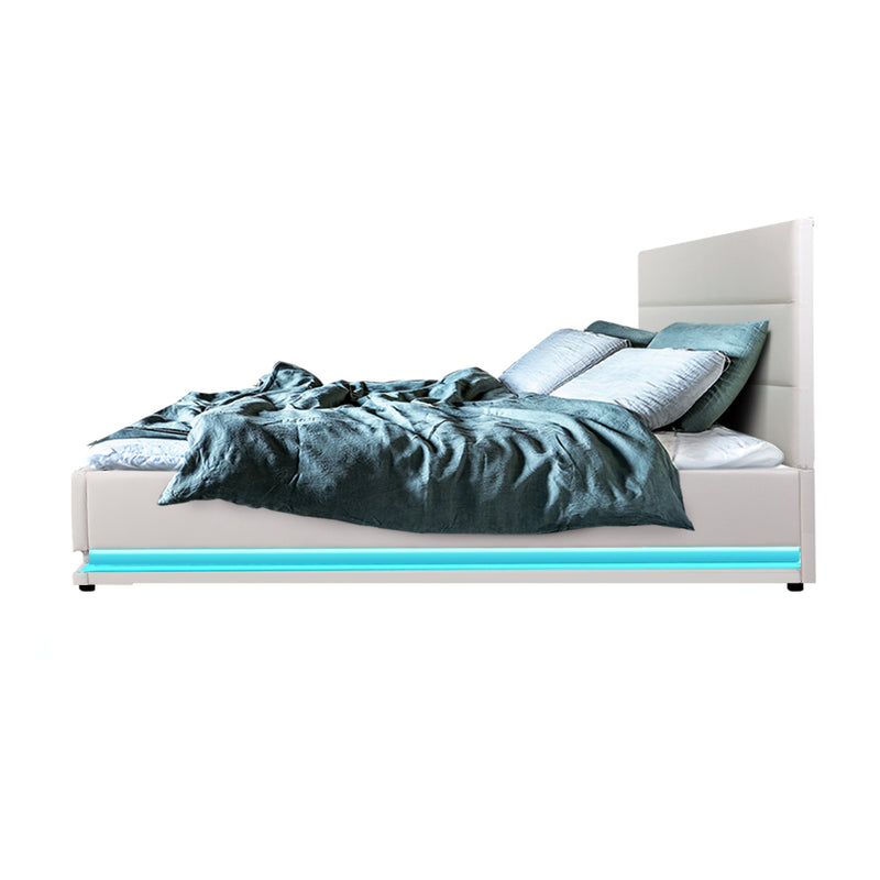 Essen Premium PVC Leather LED Gas Lift Bed Frame - Double Size