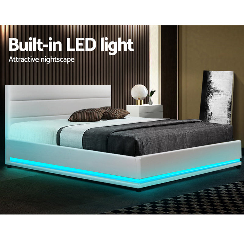 Essen Premium PVC Leather LED Gas Lift Bed Frame - Double Size