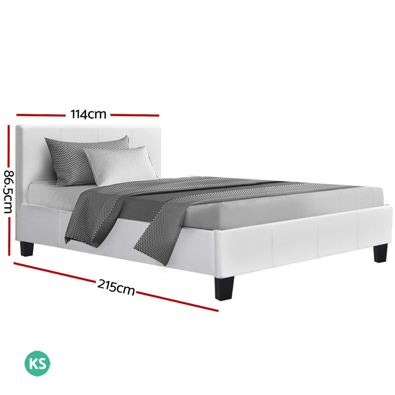 Turin White PU Leather Bed Frame -  King Single