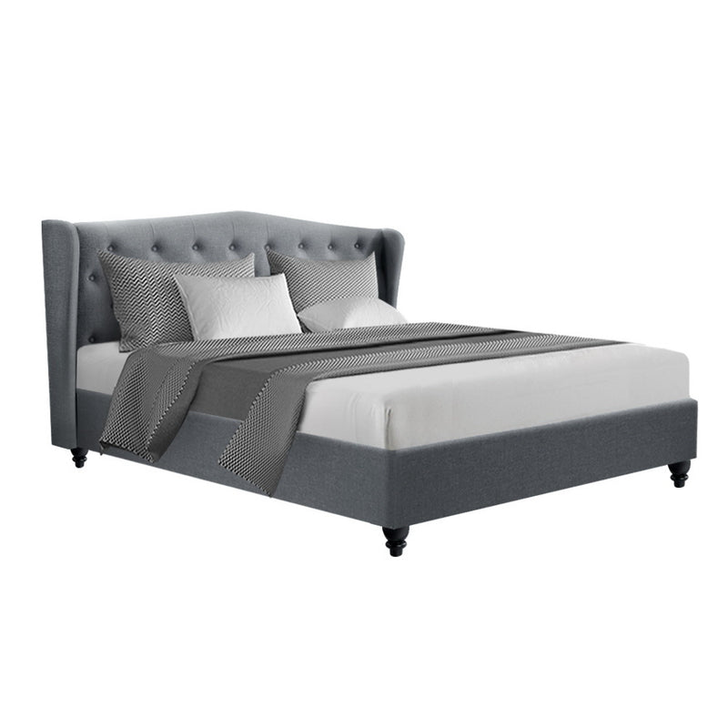 Montpellier Premium Faux Line Fabric Grey Bed Frame - King Size