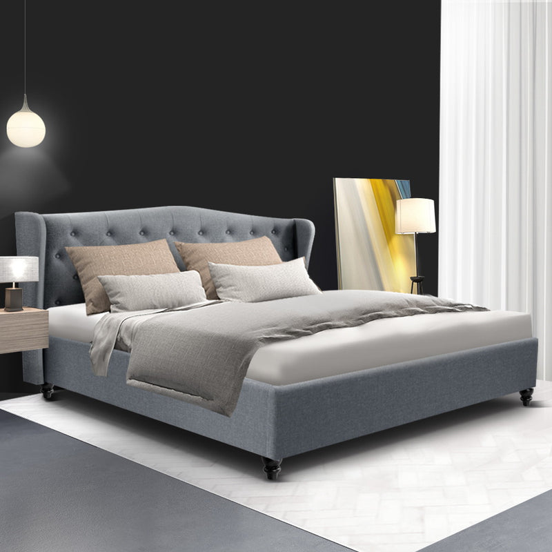 Montpellier Premium Faux Line Fabric Grey Bed Frame - King Size