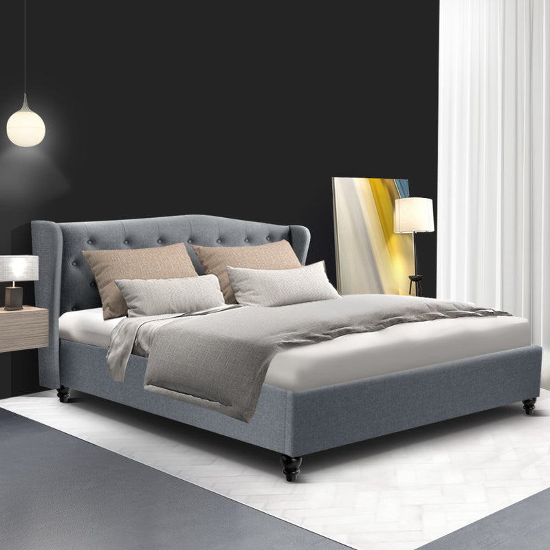 Nantes Premium Faux Linen Fabric Bed Frame - Queen Size