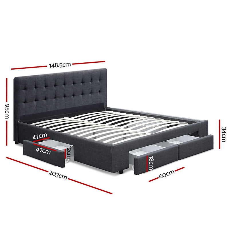 Berlin Premium Fabric Bed Frame with 4 Drawers - Double Size