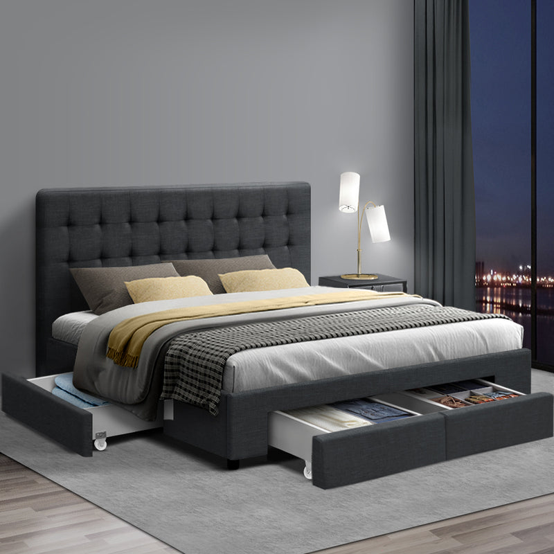 Berlin Premium Fabric Bed Frame with 4 Drawers - Double Size