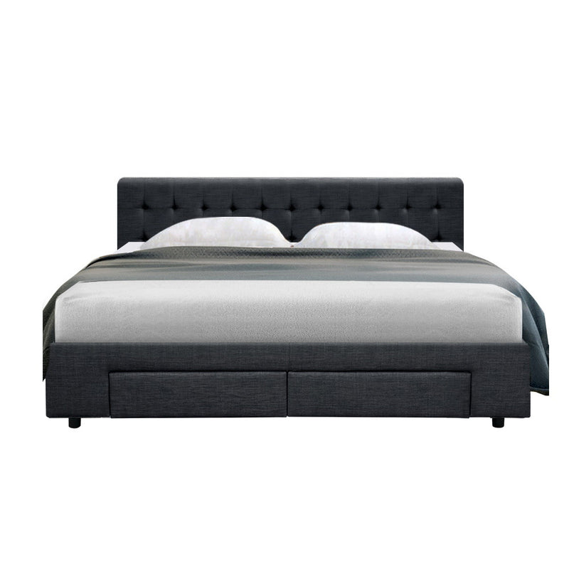 Dijon Premium Fabric Charcoal Bed Frame with 4 Drawers - King Size