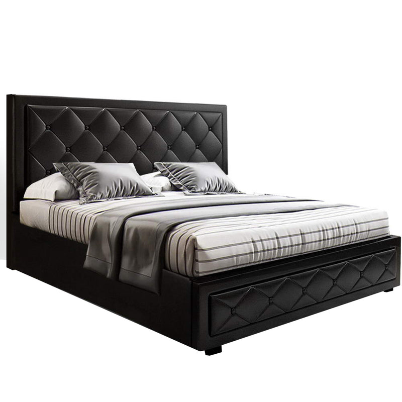 Bonn Premium PVC Leather Gas Lift Bed Frame - Double Size