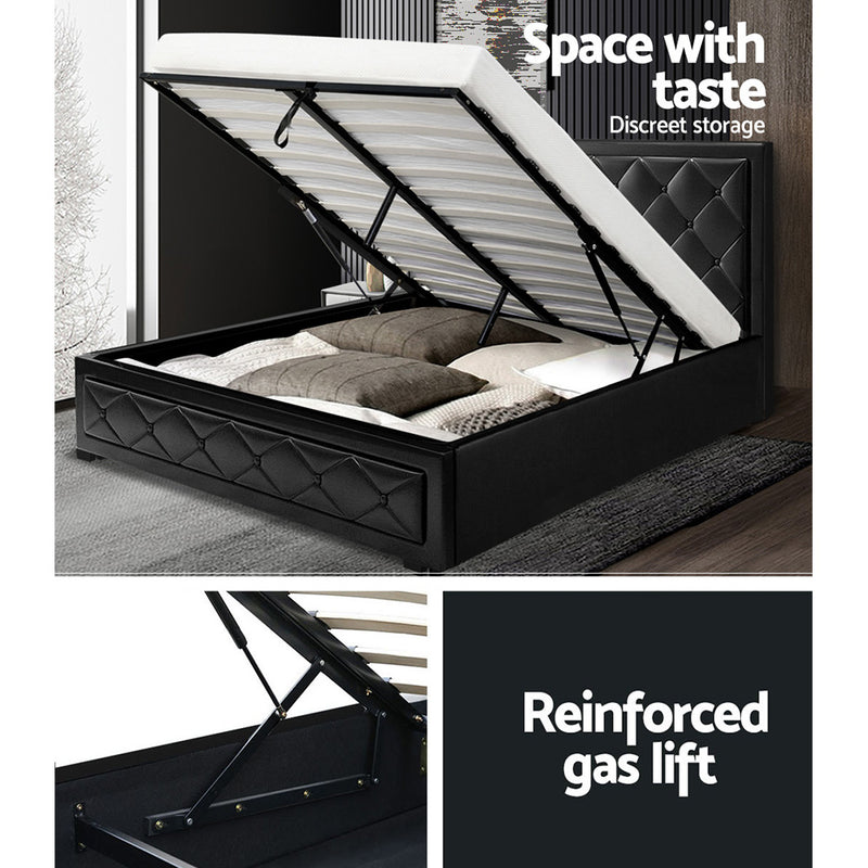 Bonn Premium PVC Leather Gas Lift Bed Frame - Double Size