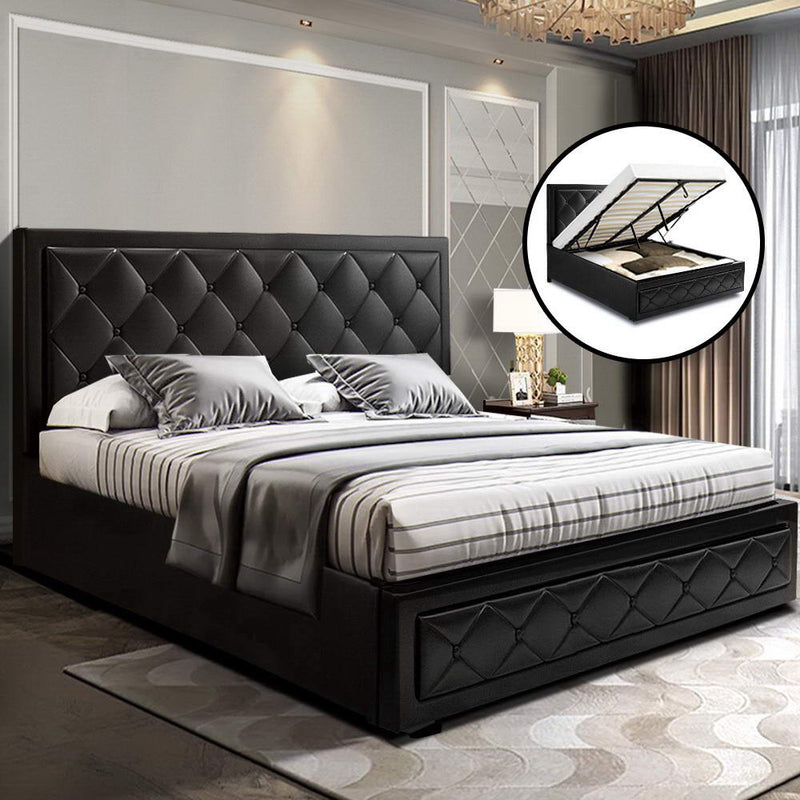 Bonn Premium PVC Leather Gas Lift Bed Frame - Double Size