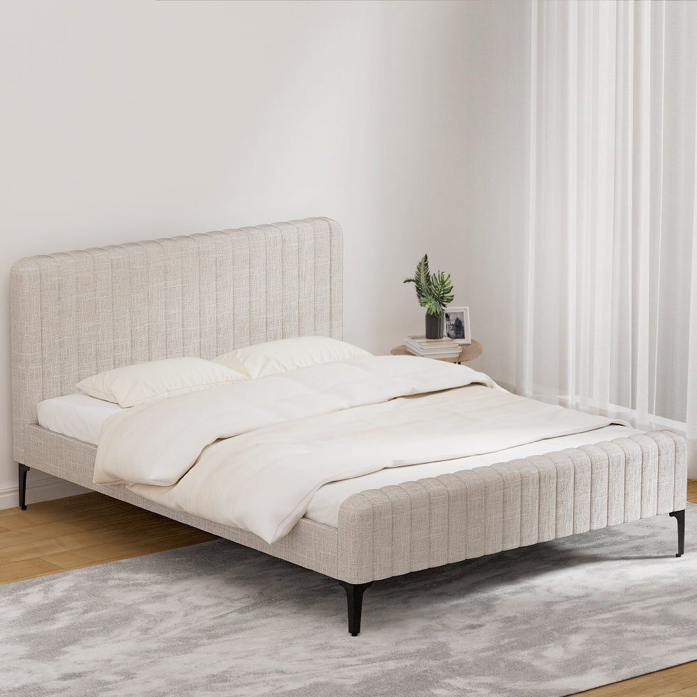 Verona Premium Beige Fabric Bed Frame - Queen Size