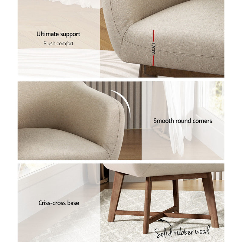 Moer Premium Fabric Tub Lounge Armchair - Beige