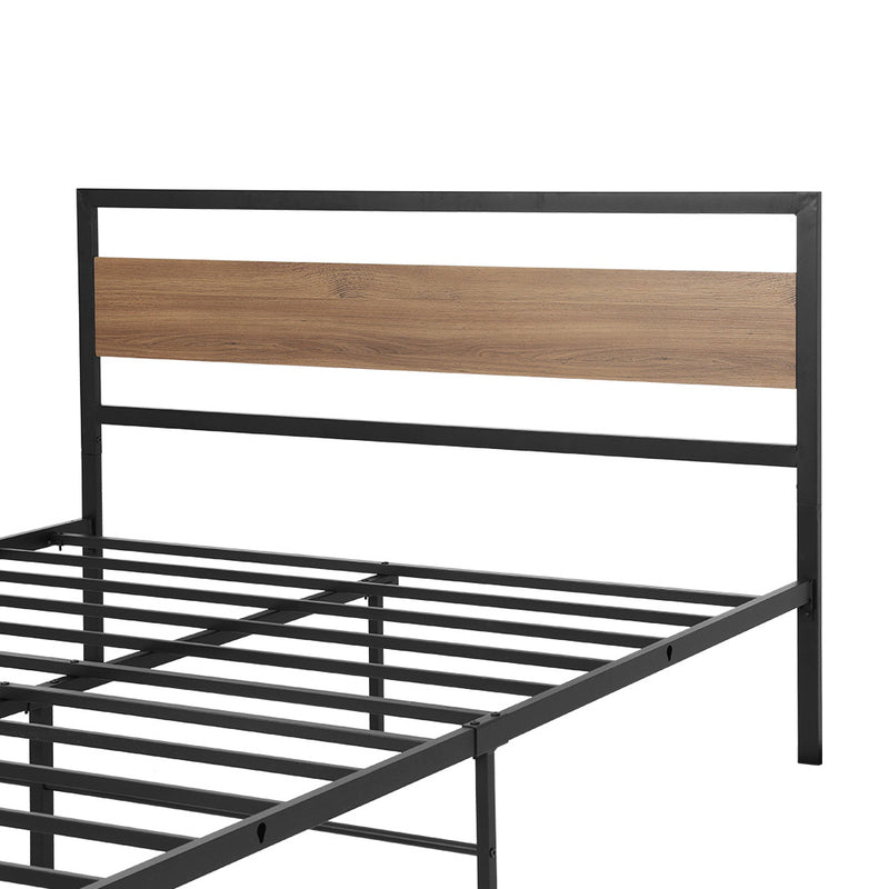 Naples Metal Bed Frame with Wooden Headboard - Double Size