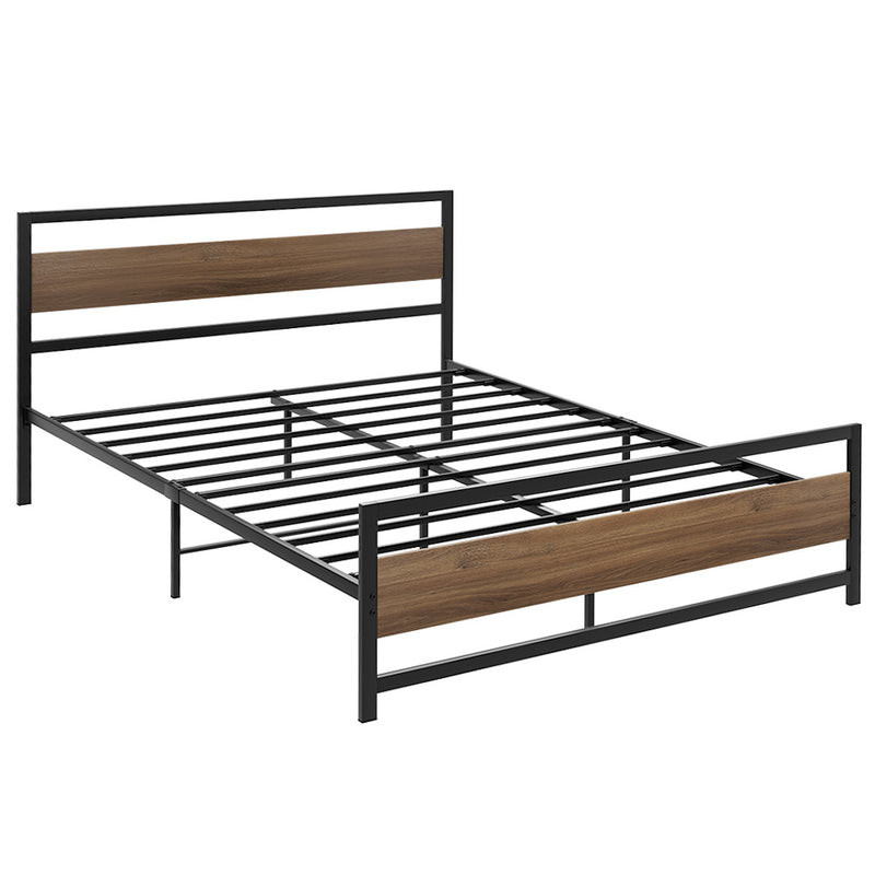 Naples Metal Bed Frame with Wooden Headboard - Queen Size