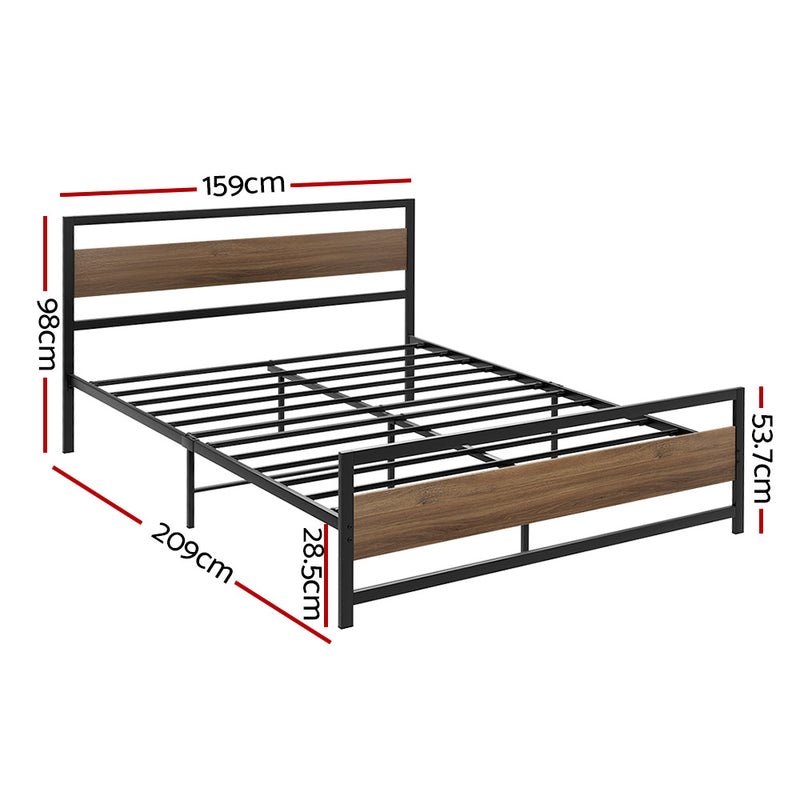 Naples Metal Bed Frame with Wooden Headboard - Queen Size
