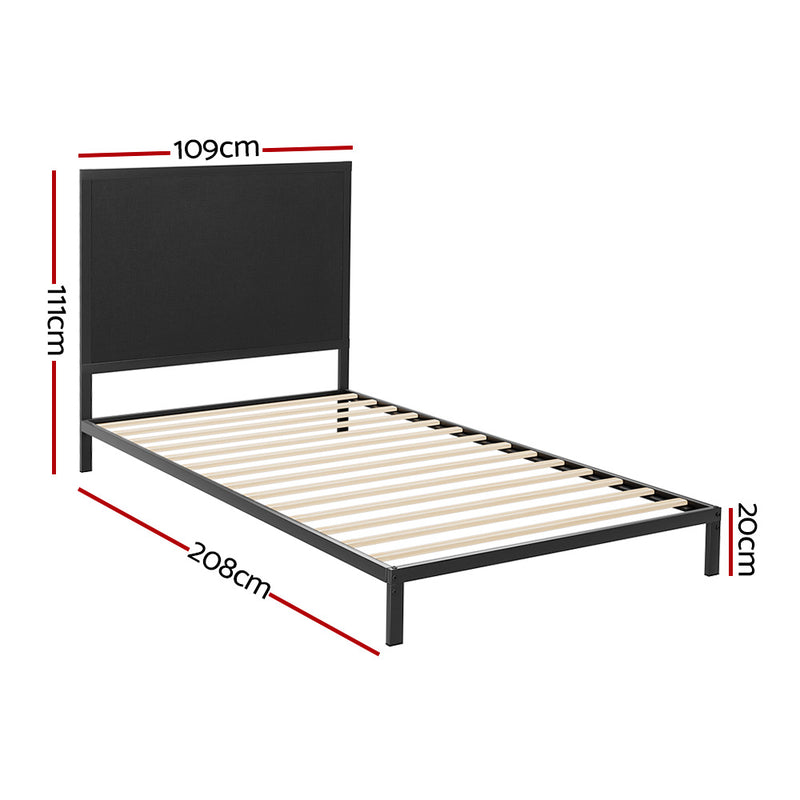 New York Metal Bed Frame with Charcoal Fabric - King Single