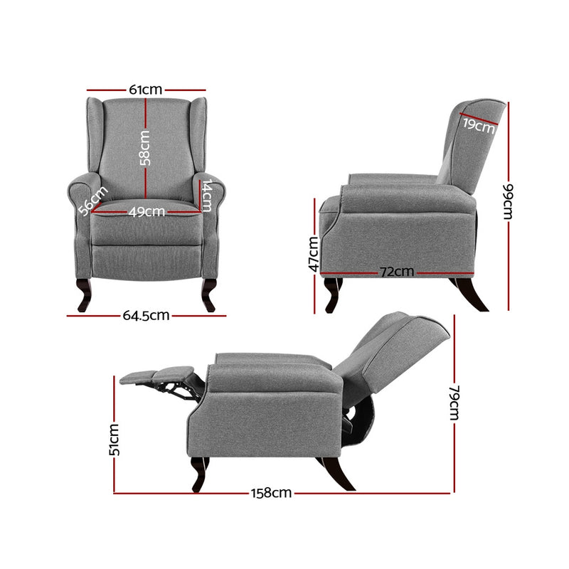 Dorset Premium Faux Fabric Recliner Armchair - Grey