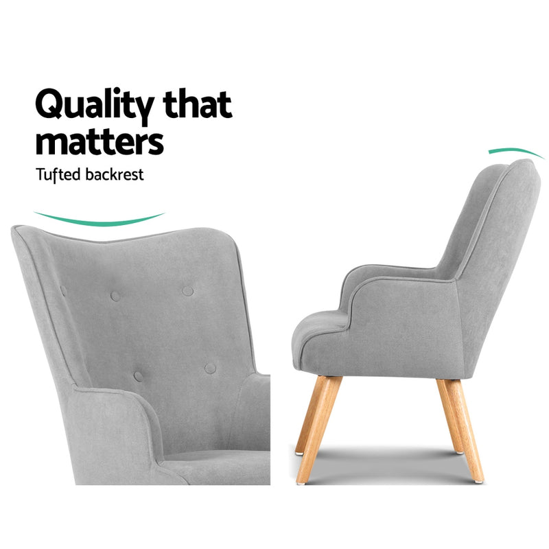 Furth Premium Fabric Armchair and Ottoman - Light Grey