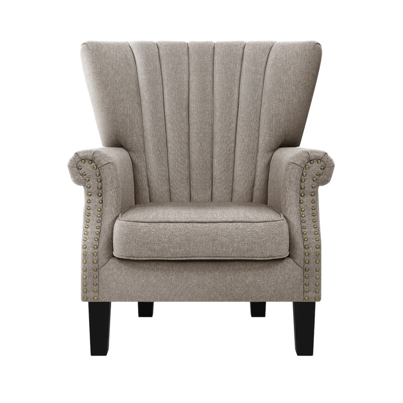 Lyon Premium Fabric Wingback Armchair - Beige