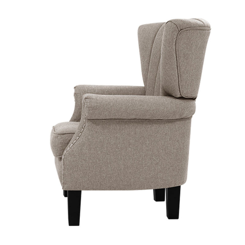 Lyon Premium Fabric Wingback Armchair - Beige