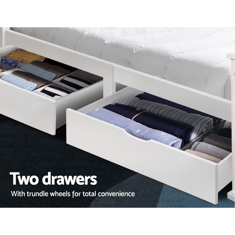 Pisa Timber Bed Frame with Drawers - Single Size