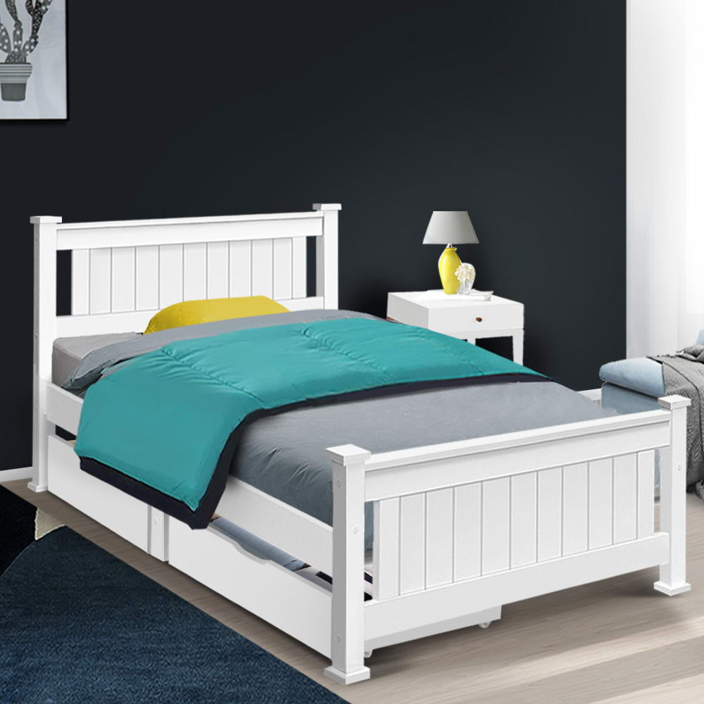 Pisa Timber Bed Frame with Drawers - Single Size