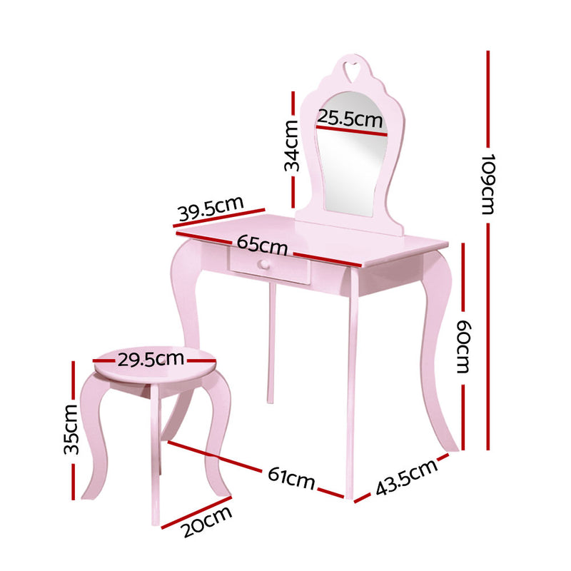 KidsDream Vanity Mirror Dressing Table with Stool Set Pink Colour