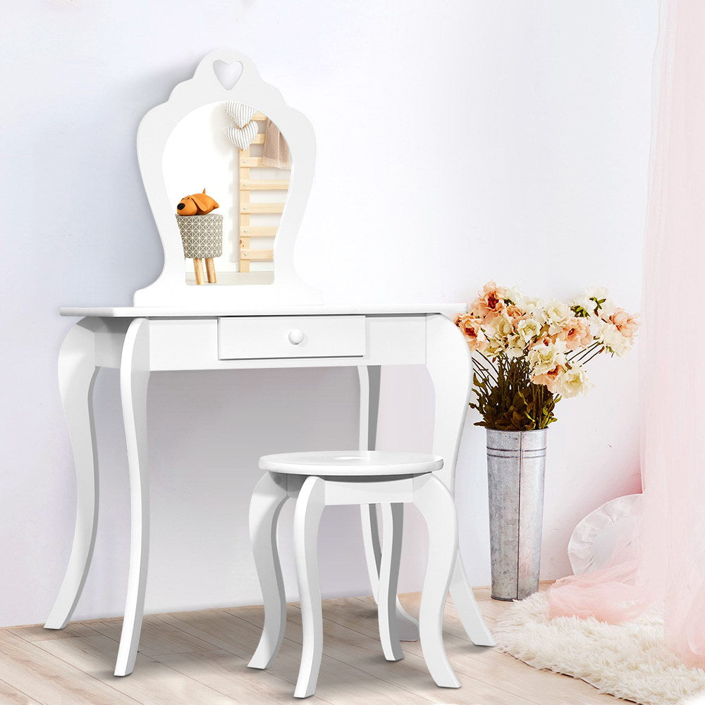 KidsDream Vanity Mirror Dressing Table with Stool Set White Colour