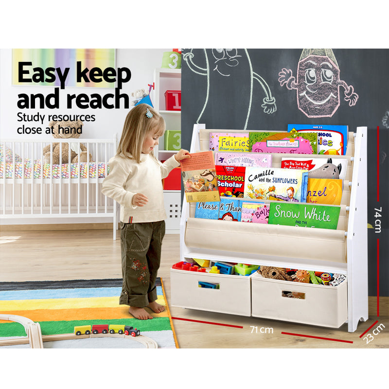 KidsDream 4 tier Wooden Bookshelf and Toy Organiser 